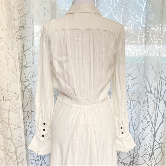 BA&SH Nida white collared long sleeve elastic waist hugging button up midi dress - Picture 12 of 16